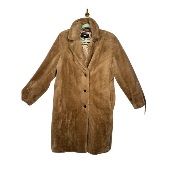 NWT Women's DKNY Tan Faux Fur Coat Size Large - Picture 5 of 10